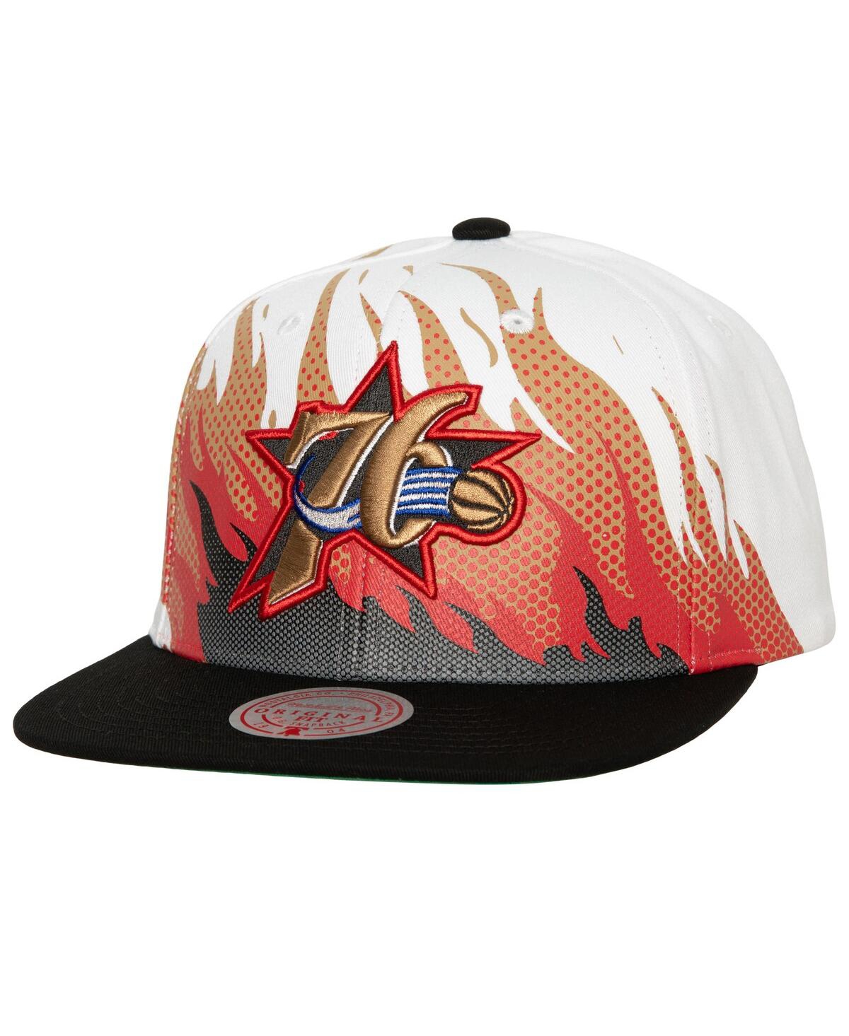 Mitchell & Ness Men's  White Philadelphia 76ers Hot Fire Snapback Hat