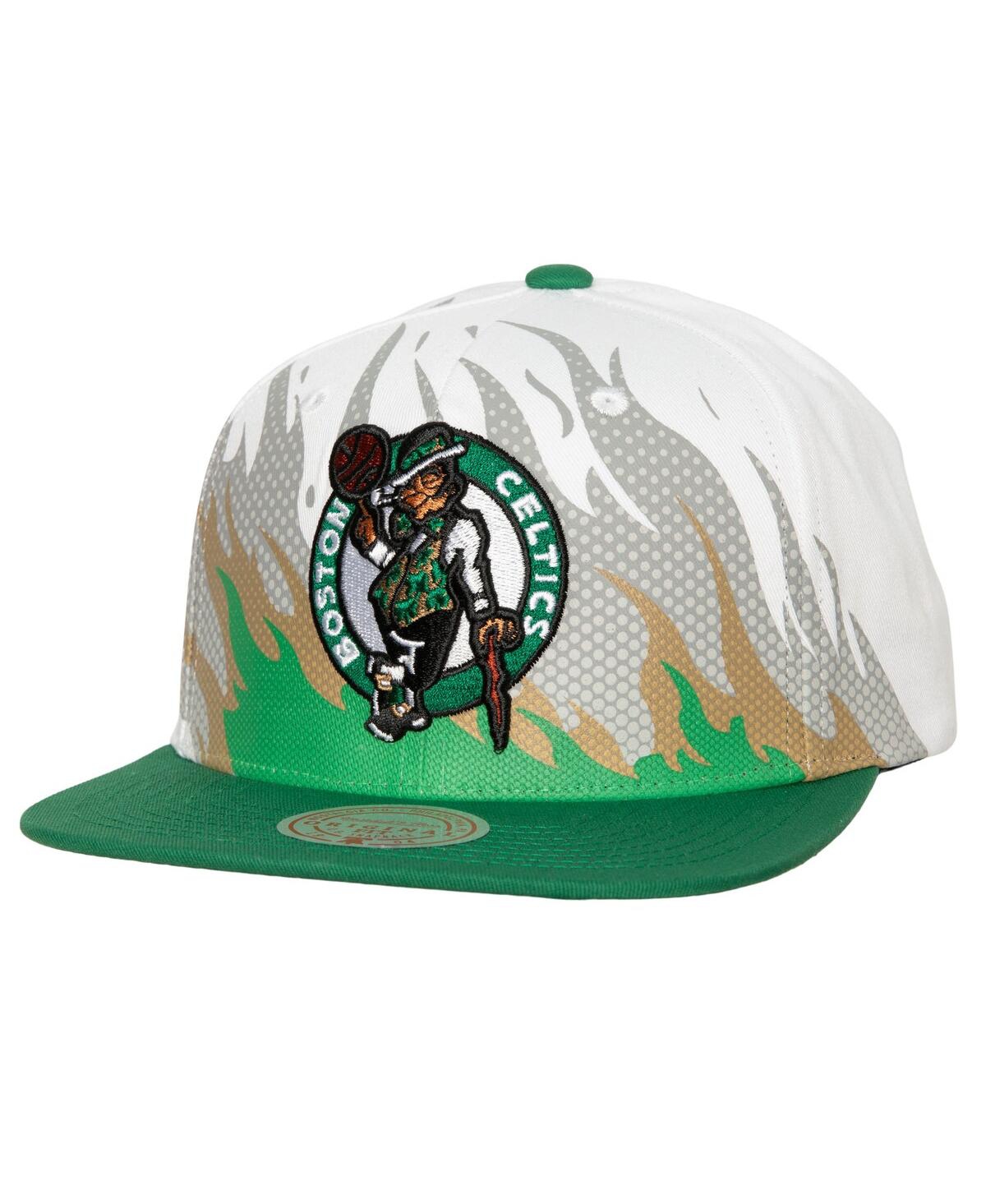 Mitchell & Ness Men's  White Boston Celtics Hot Fire Snapback Hat