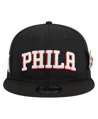 Men's Black Philadelphia 76ers Post-Up Pin Mesh 9FIFTY Snapback Hat