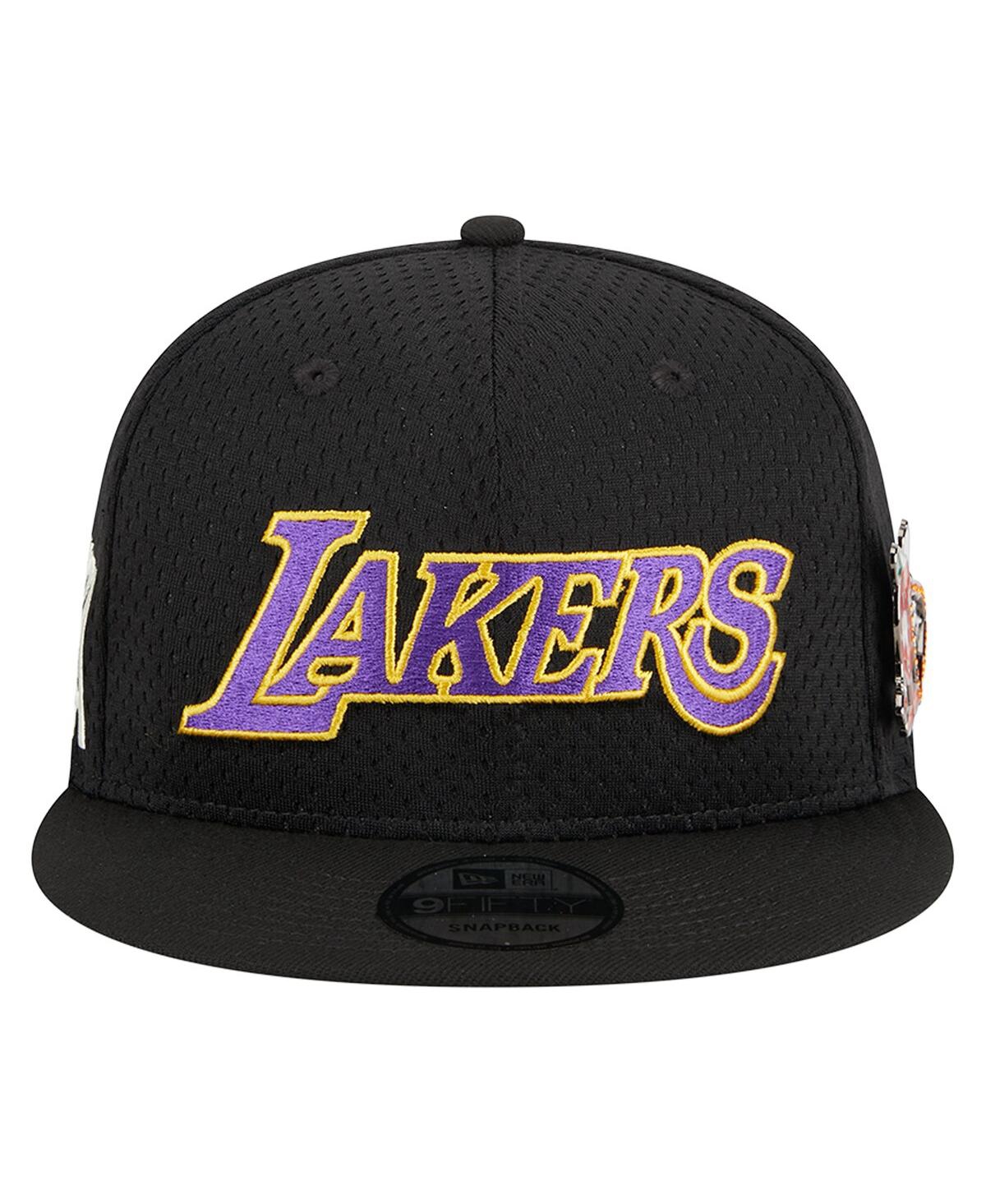 Shop New Era Men's  Black Los Angeles Lakers Post-up Pin Mesh 9fifty Snapback Hat