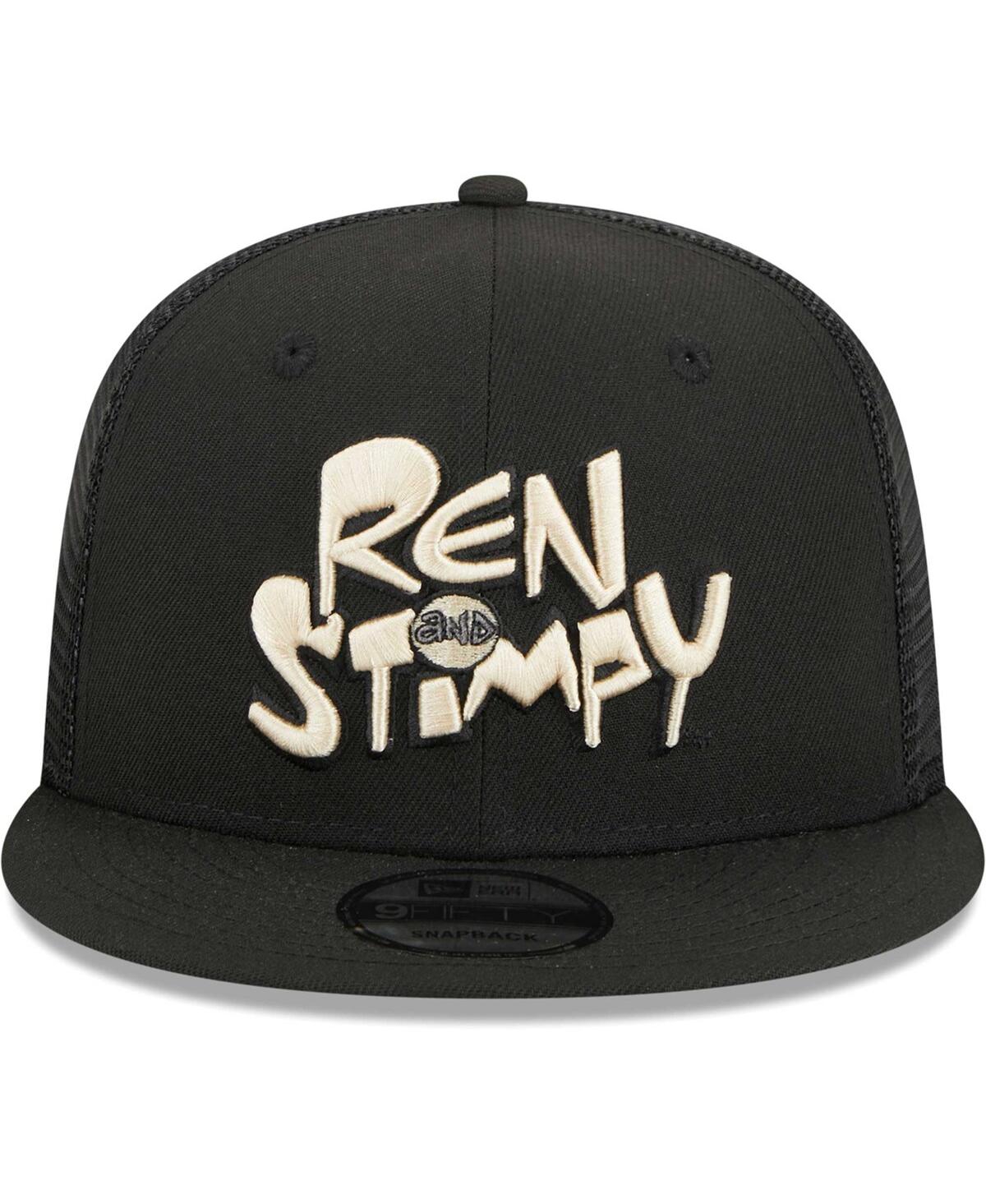 NEW ERA MEN'S NEW ERA BLACK THE REN & STIMPY SHOW TRUCKER 9FIFTY SNAPBACK HAT 