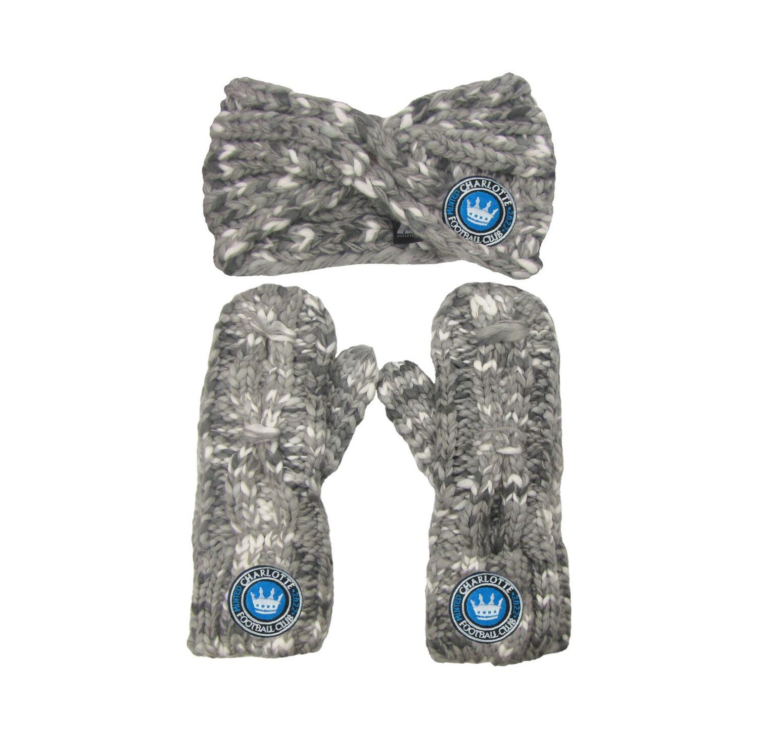 Women's Gray Charlotte FC Marled Headband and Mittens Set