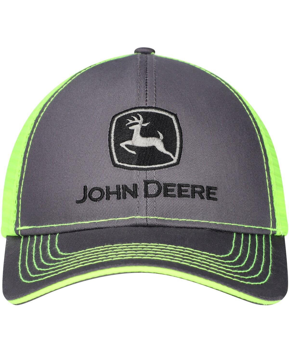 Top Of The World Men's  Charcoal John Deere Classic Neon Trucker Adjustable Hat In Charcoal