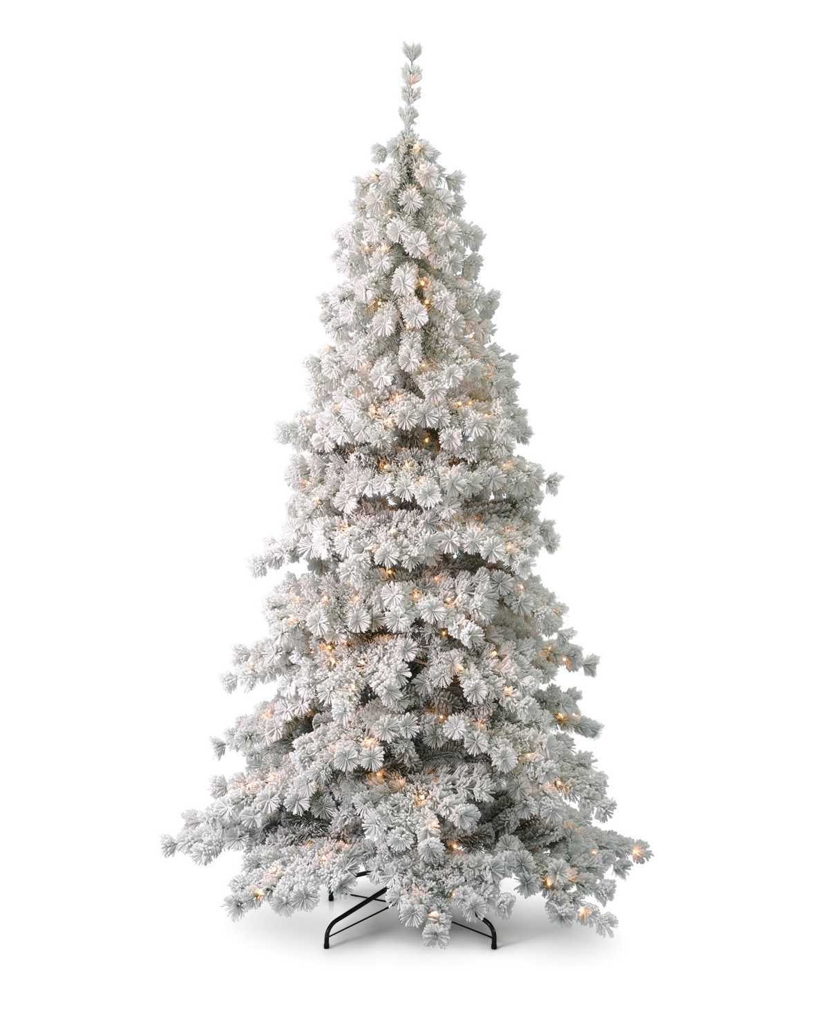 Flocked Winter Fir 7.5' Pre-Lit Flocked Hard Needle Tree with Metal Stand 735 Tips, 300 Warm Led Remote, Ez-Connect, Storage Bag - White