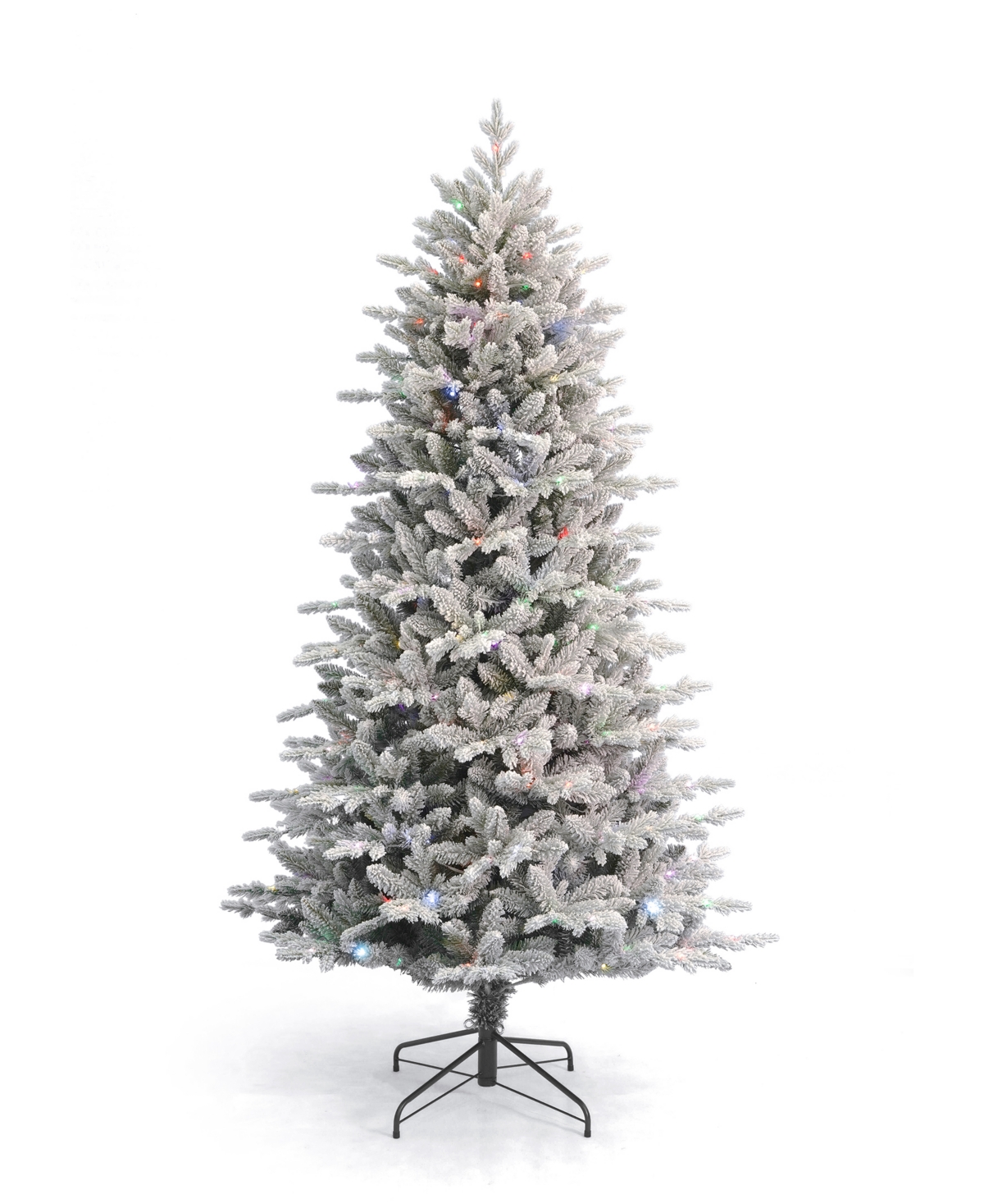 The Bluffton Flocked Pine 7' Pe, Pvc Tree, 2289 Tips, 350 Rgbw Lights, Metal Stand, Ez-Connect - White