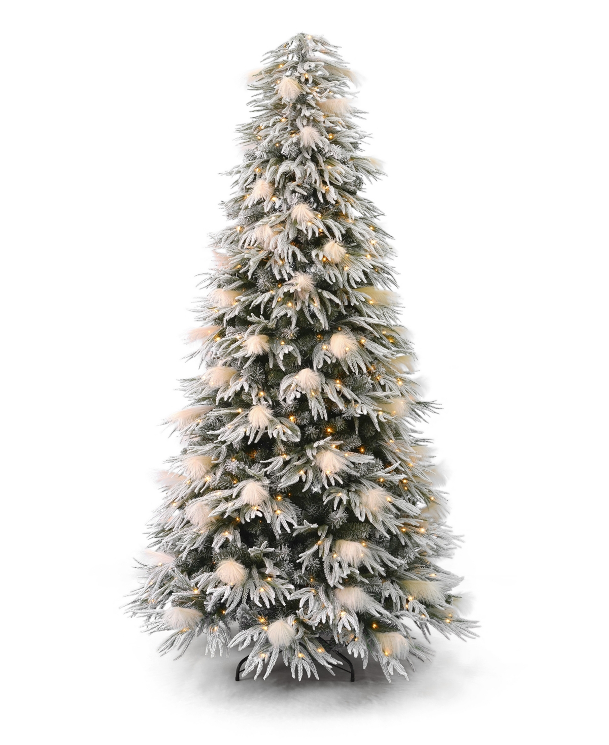 Pine and Pampas 7.5' Pre-Lit Flocked Pe Mixed Pvc Tree, 5580 Tips, 80 Pieces Pampas, 550 Warm Led, Ez-Connect, Remote, Storage Bag - Green