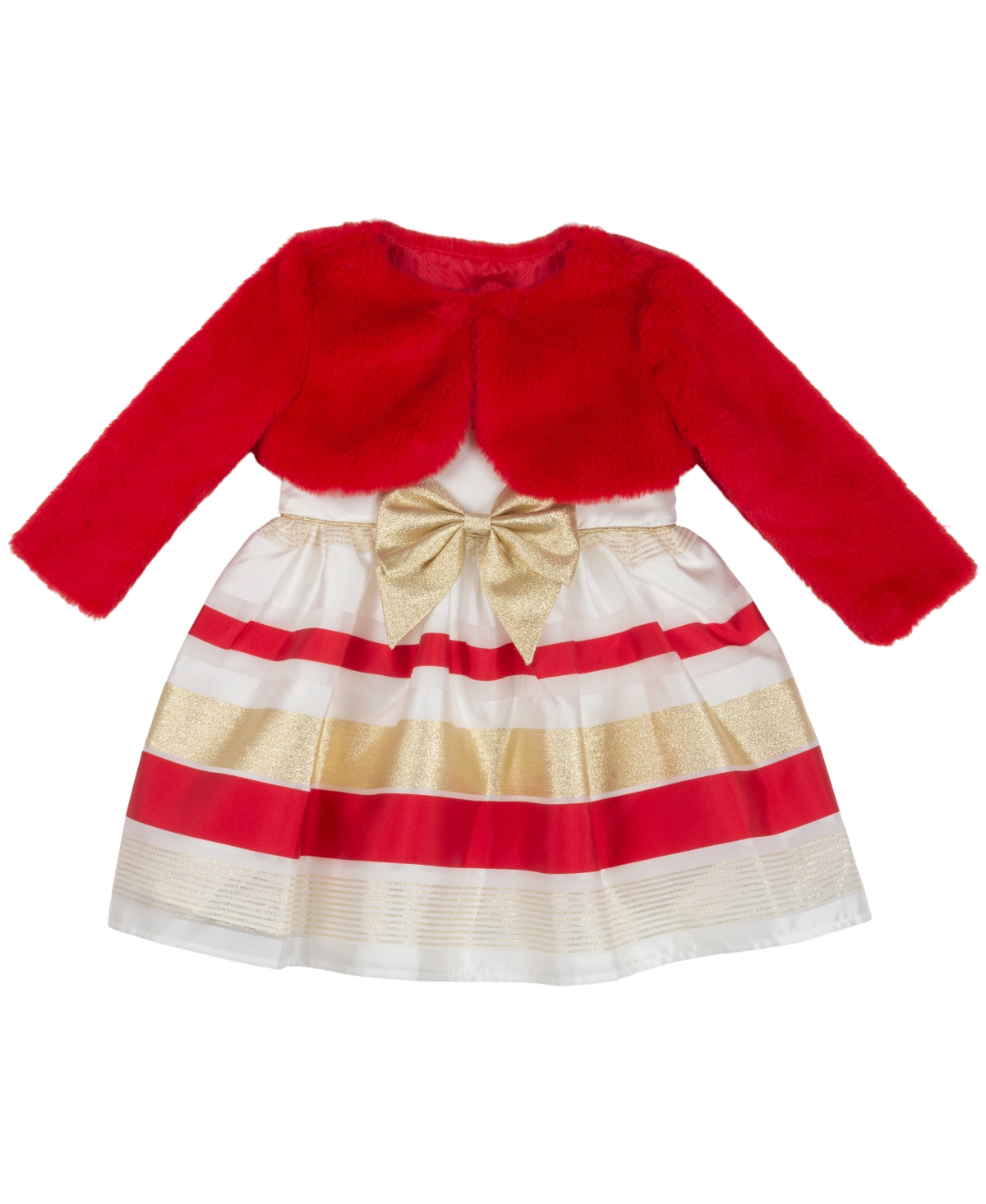 Shop Rare Editions Baby Girls Social Dress And Faux Fur Jacket, 2 Piece Set In Red