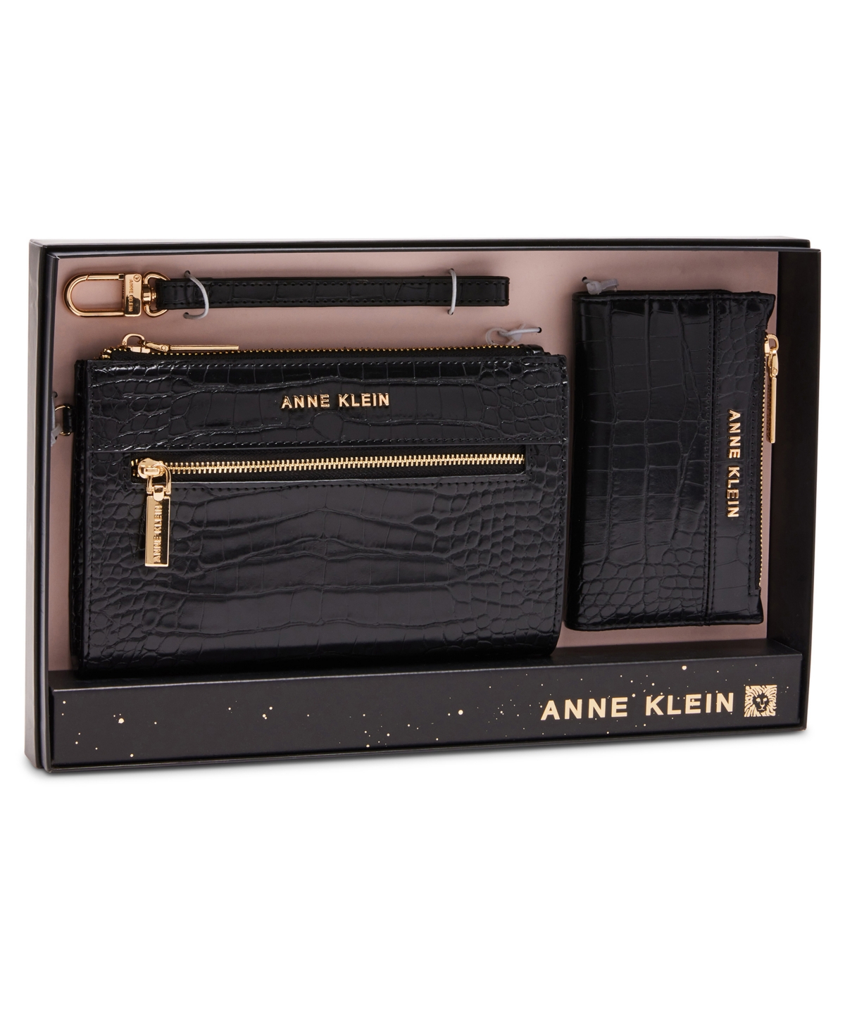 Shop Anne Klein Croco Zip Clutch And Card Case Gift Set, 2 Piece In Black