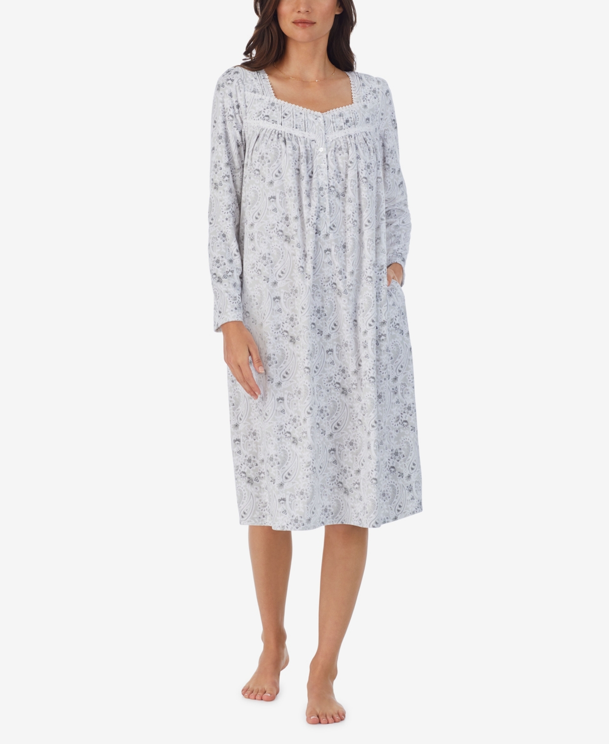 Women's Fleece Waltz Long-Sleeve Nightgown - Grey Print