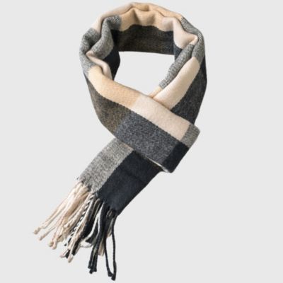 Men's Scarf Soft Knit Winter Scarves Plaid Striped or Solid Neck Covering Long Warm Stylish
