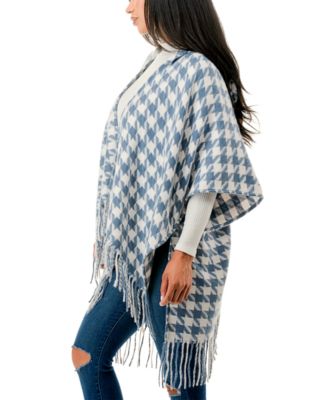 Hooded Houndstooth Ruana Scarf