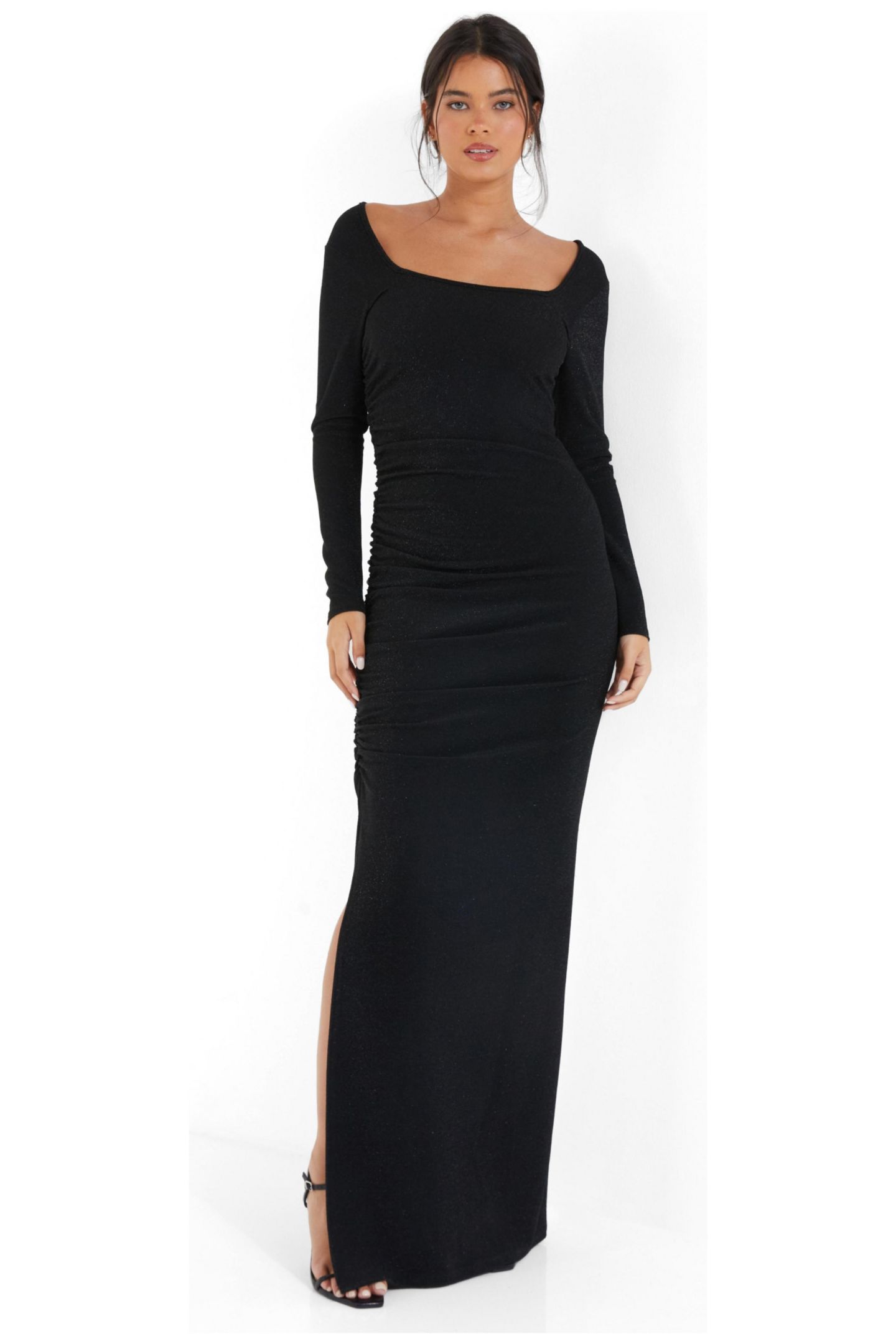 Женское платье QUIZ Brillo Long Sleeve Maxi, цвет: Чёрный — фото 1