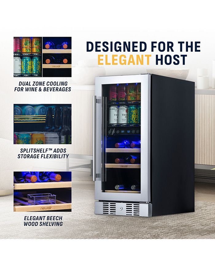 Newair 15" Premium Builtin Dual Zone 9 Bottle and 48 Can Wine and