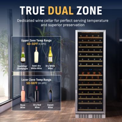 27" Built-in 160 Bottle Dual Zone Compressor Wine Fridge in Stainless Steel, Quiet Operation with Smooth Rolling Shelves