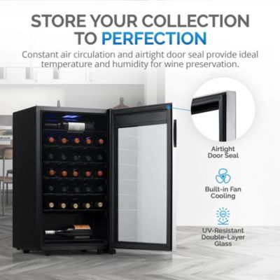 Freestanding 33 Bottle Compressor Wine Fridge in Stainless Steel, Adjustable Racks and Exterior Digital Thermostat