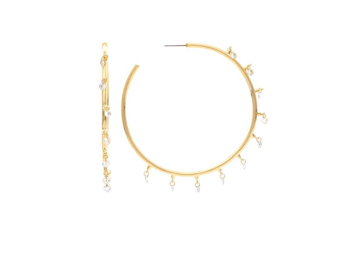 Cubic Zirconia Dangle Hoop Earrings - Gold with cubic zirconia