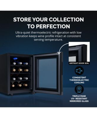 Shadow-T Series Wine Cooler Refrigerator, 12 Bottle Countertop Mirrored Compact Wine Cellar with Triple-Layer Tempered Glass Door, Vibration-Free & Ultra-Quiet Thermoelectric Cooling for Reds, Whites, and Sparkling Wine, Mini Wine Fridge