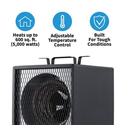 Portable 240v Electric Garage Heater, 600 sq. ft. with 6-Foot Cord Wrap and Carrying Handle, Perfect for Garages, Workshops and More
