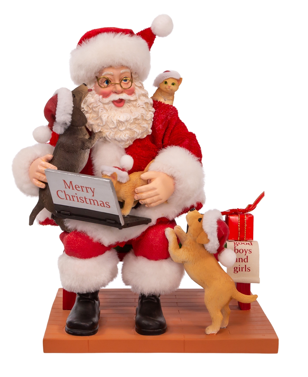 Kurt Adler Fabriche Santa with Laptop and Pets