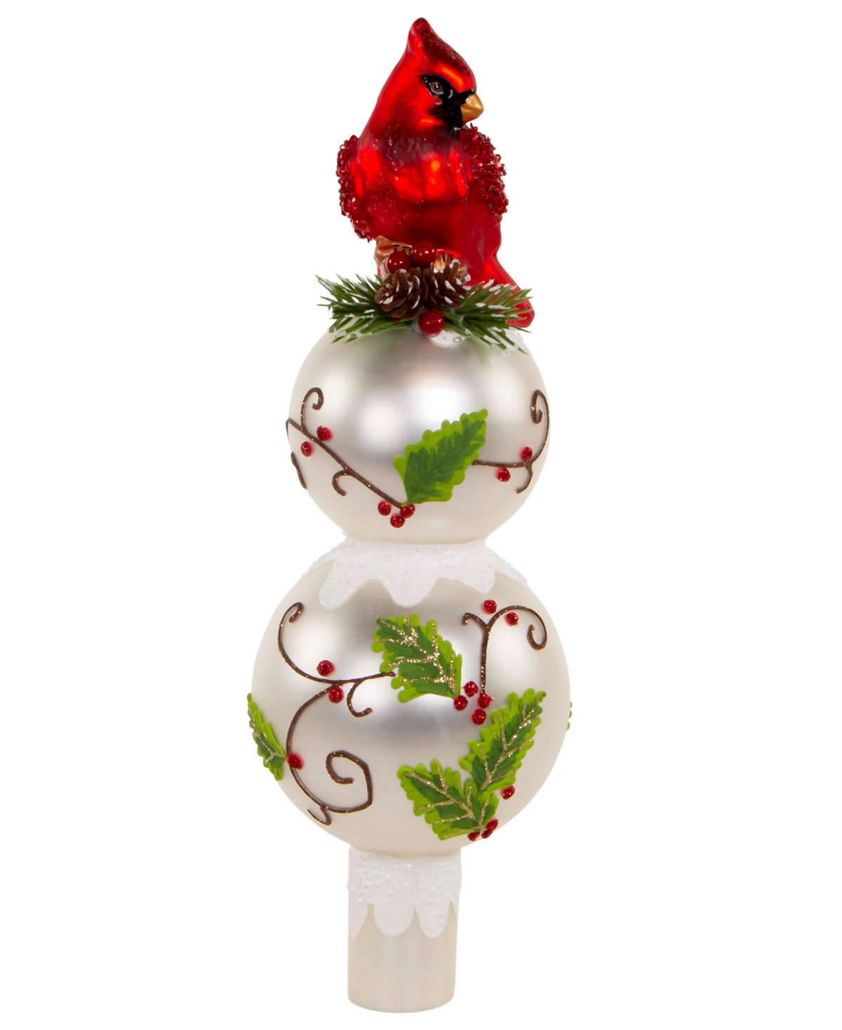 Kurt Adler 12" Glass Holly And Cardinal Tree Topper In Red