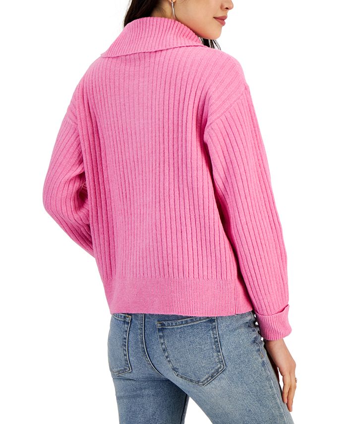 Hooked Up by IOT Juniors' Rib-Knit Half-Zip Sweater - Macy's