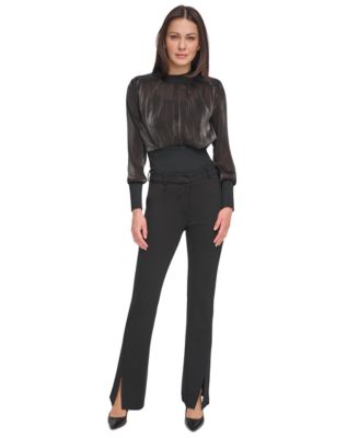 Women's Mid Rise Split-Cuff Flare Leg Pants