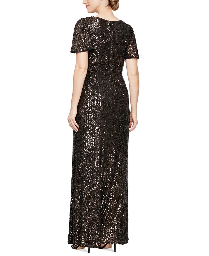 Alex Evenings Women's Sequined Ombre Cap Sleeve Jewel Neck Full Length A Line Formal Dress Red Size 10
