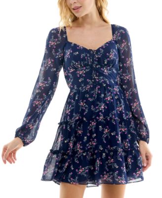 City Studios - Juniors' Floral Ruffle-Trim Peasant Dress
