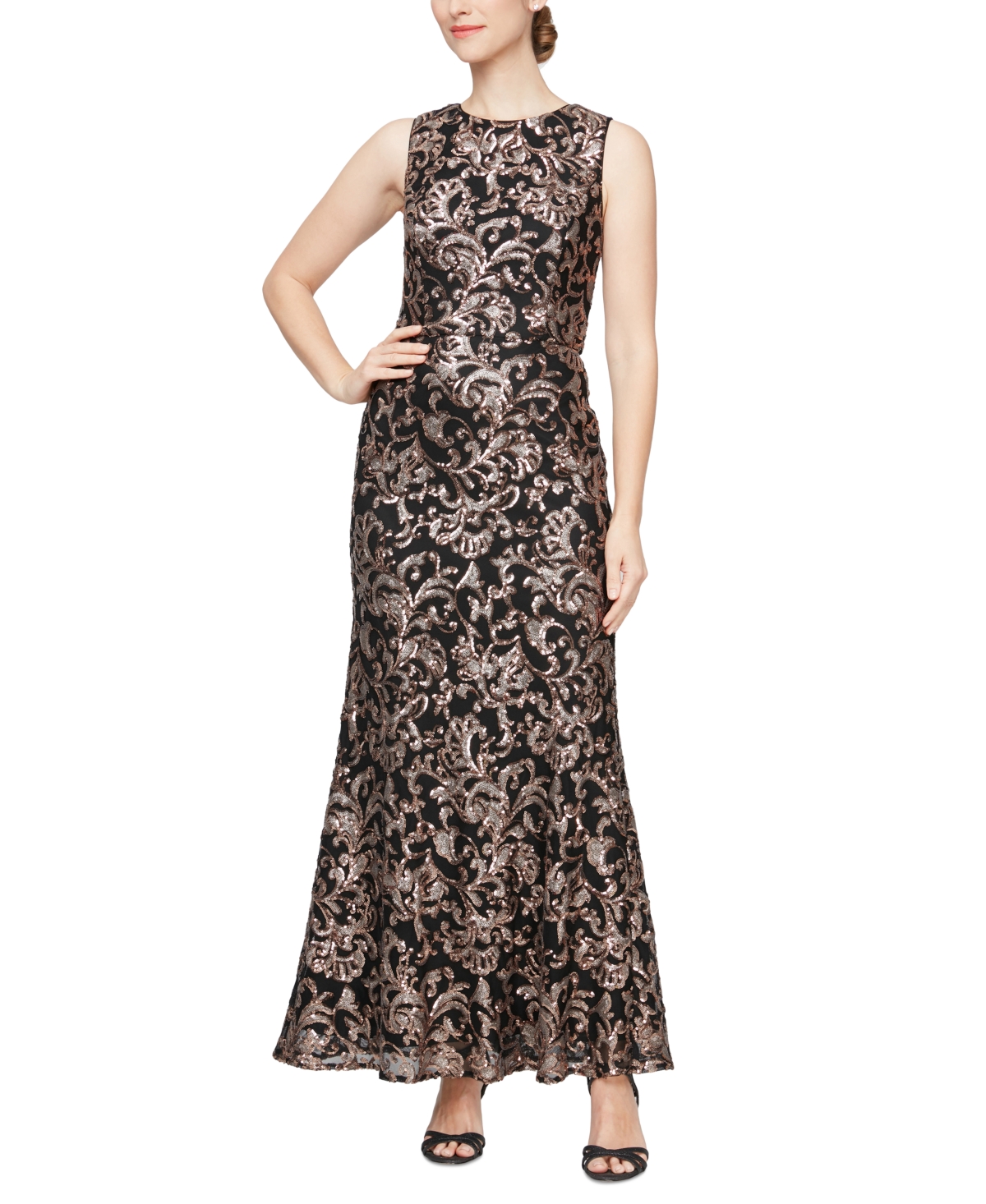 Alex Evenings Women's Embroidered Embellished A-line Dress In Black,copper