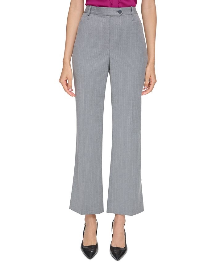 Calvin Klein Petite Modern Fit Pinstriped Asymmetrical Tab Pants - Macy's