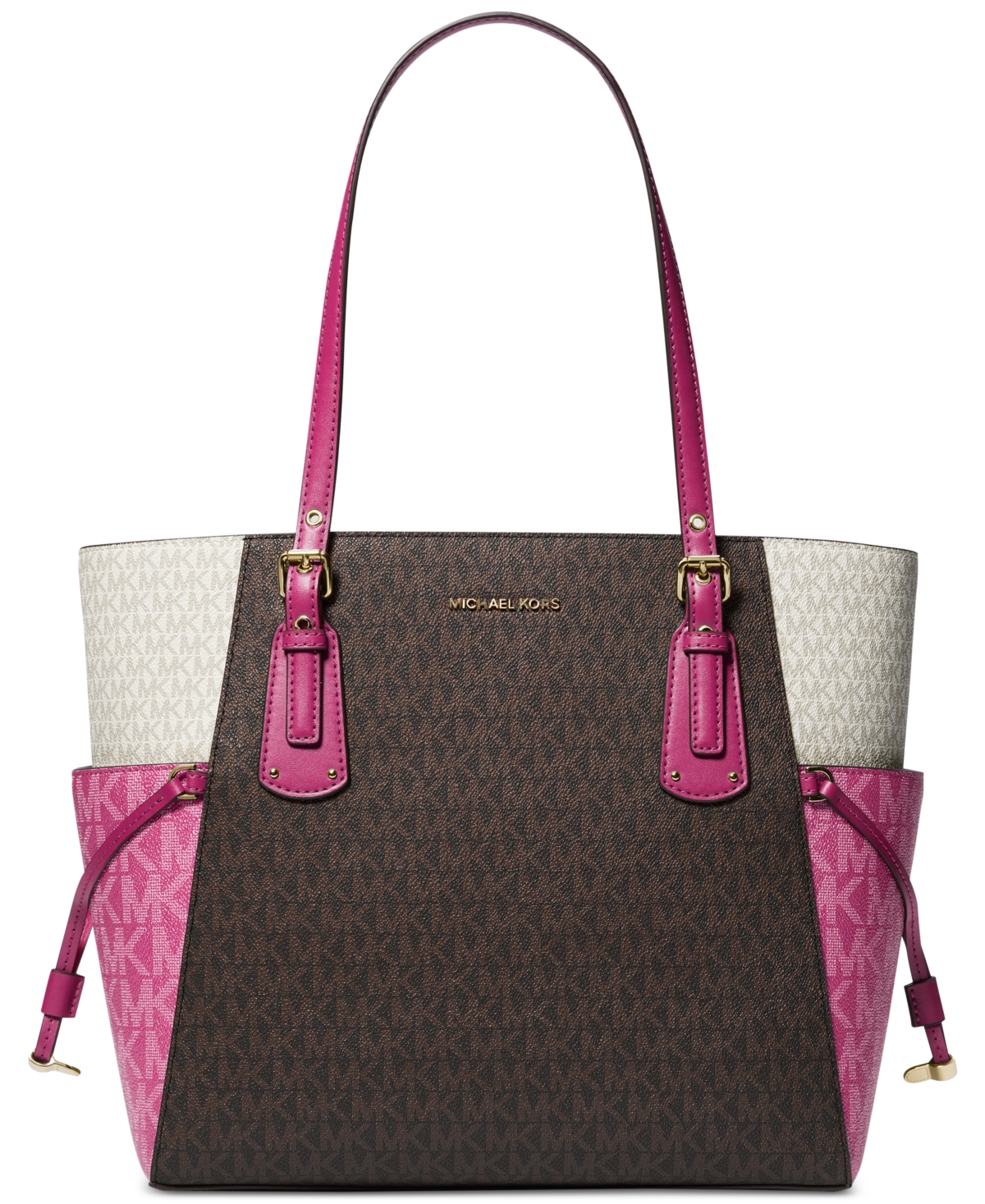 Michael Kors Michael  Logo Voyager Large East West Tote In Deep Fuchsia Triscale