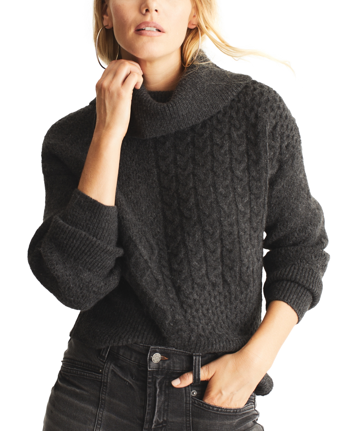 Frye Women's Mix-stitch Envelope-collar Sweater In Charcoal Heather
