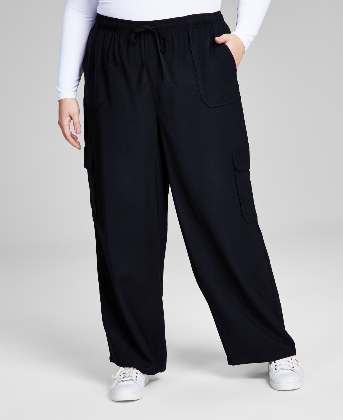And Now This Trendy Plus Size Drawstring-waist Cargo Pants In Black