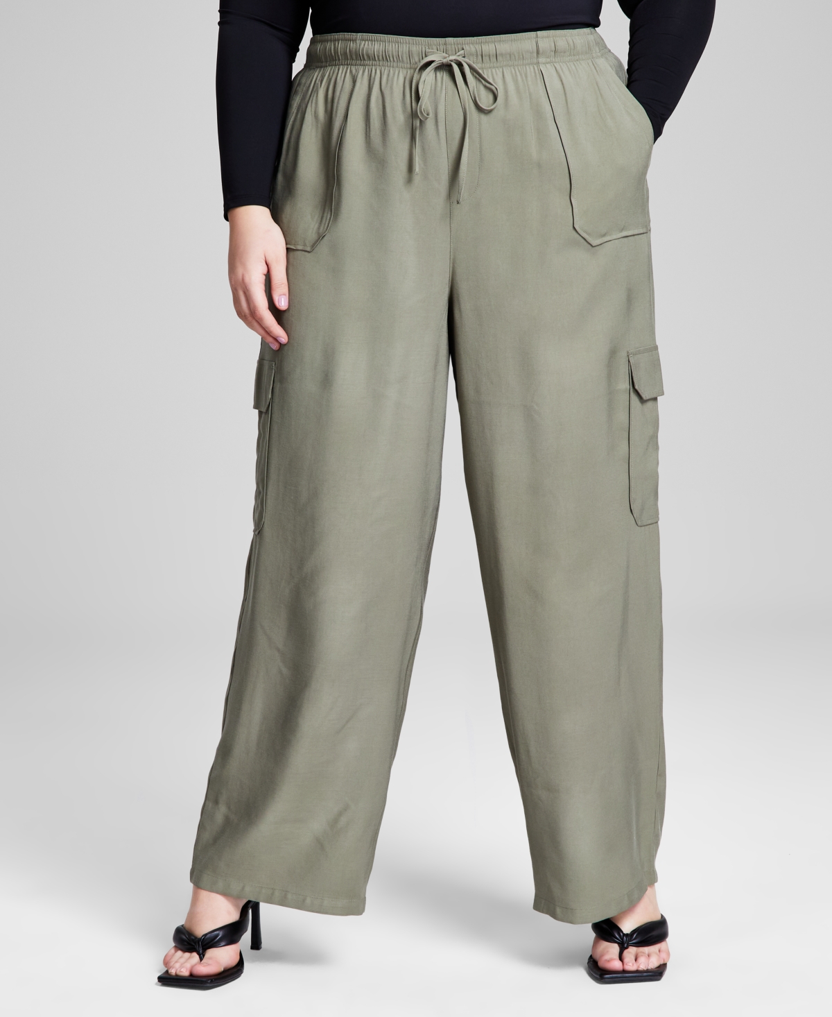 Trendy Plus Size Drawstring-Waist Cargo Pants - Crushed Oregano
