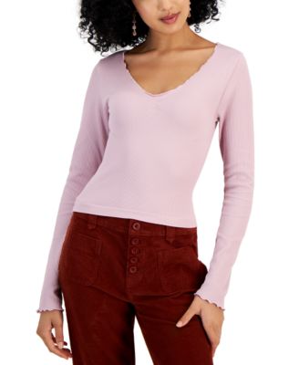 Hippie Rose - Juniors' Long-Sleeve Lettuce-Edge Ribbed Seamless Top