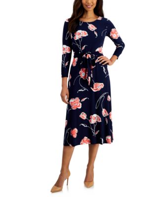 Kasper - Women's A-Line Floral-Print Midi Dress