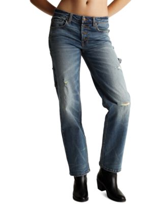 Frye - Women's Distressed Multi-Button Straight-Leg Utility Denim Jeans