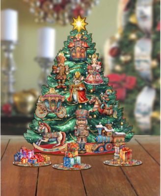 Nutcracker Themed Wooden Christmas Tree with Ornaments Set of 13 G. DeBrekht