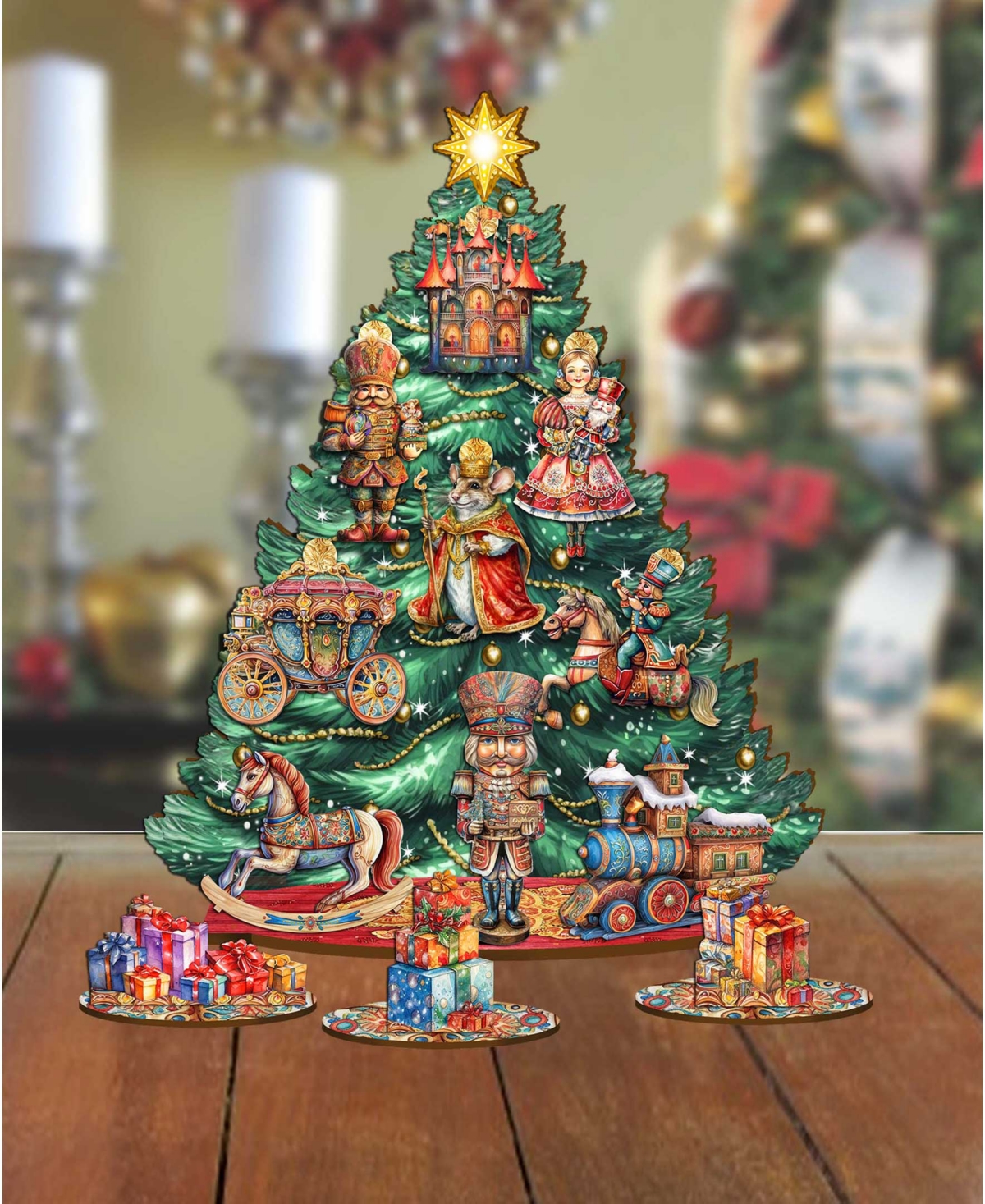 Shop Designocracy Nutcracker Themed Wooden Christmas Tree With Ornaments Set Of 13 G. Debrekht In Multi Color