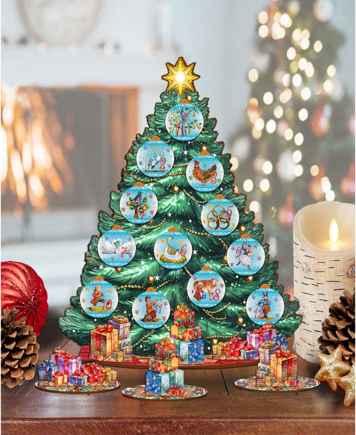 Shop Designocracy 12 Days Themed Wooden Christmas Tree With Ornaments Set Of 19 G. Debrekht In Multi Color