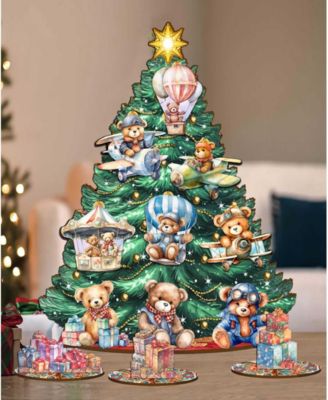 Teddy Bears Themed Wooden Christmas Tree with Ornaments Set of 13 G. DeBrekht