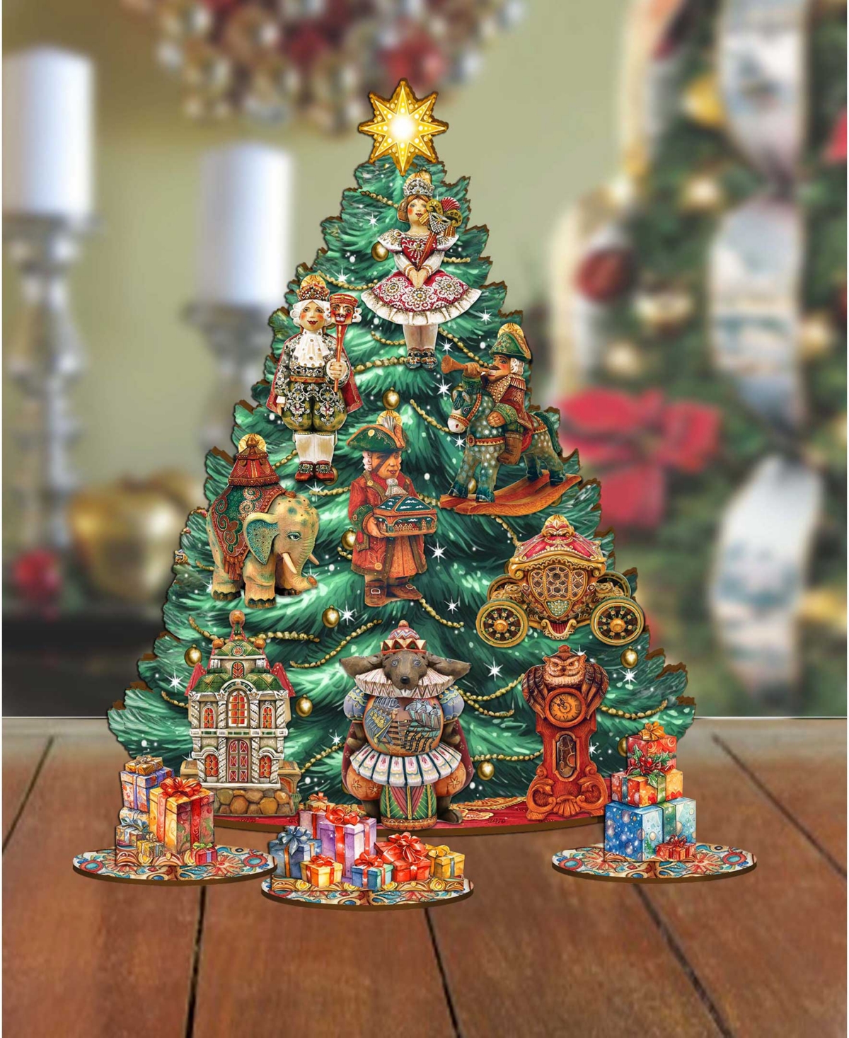 Shop Designocracy Nutcracker Mascarade Themed Wooden Christmas Tree With Ornaments Set Of 13 G. Debrekht In Multi Color