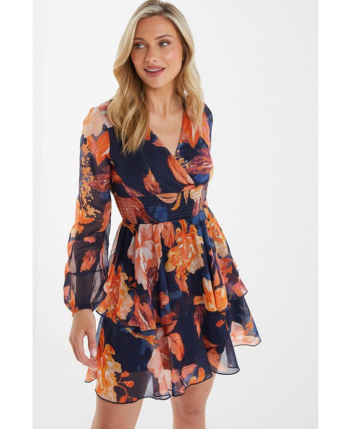 QUIZ Women's Chiffon Lurex Long Sleeve Skater Dress Macy's