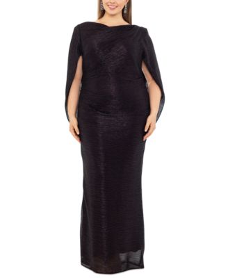 Betsy & Adam - Plus Size Metallic Cape-Sleeve Gown