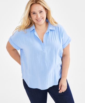 Style & Co Plus Size Gauze Camp Shirt, Created for Macy's