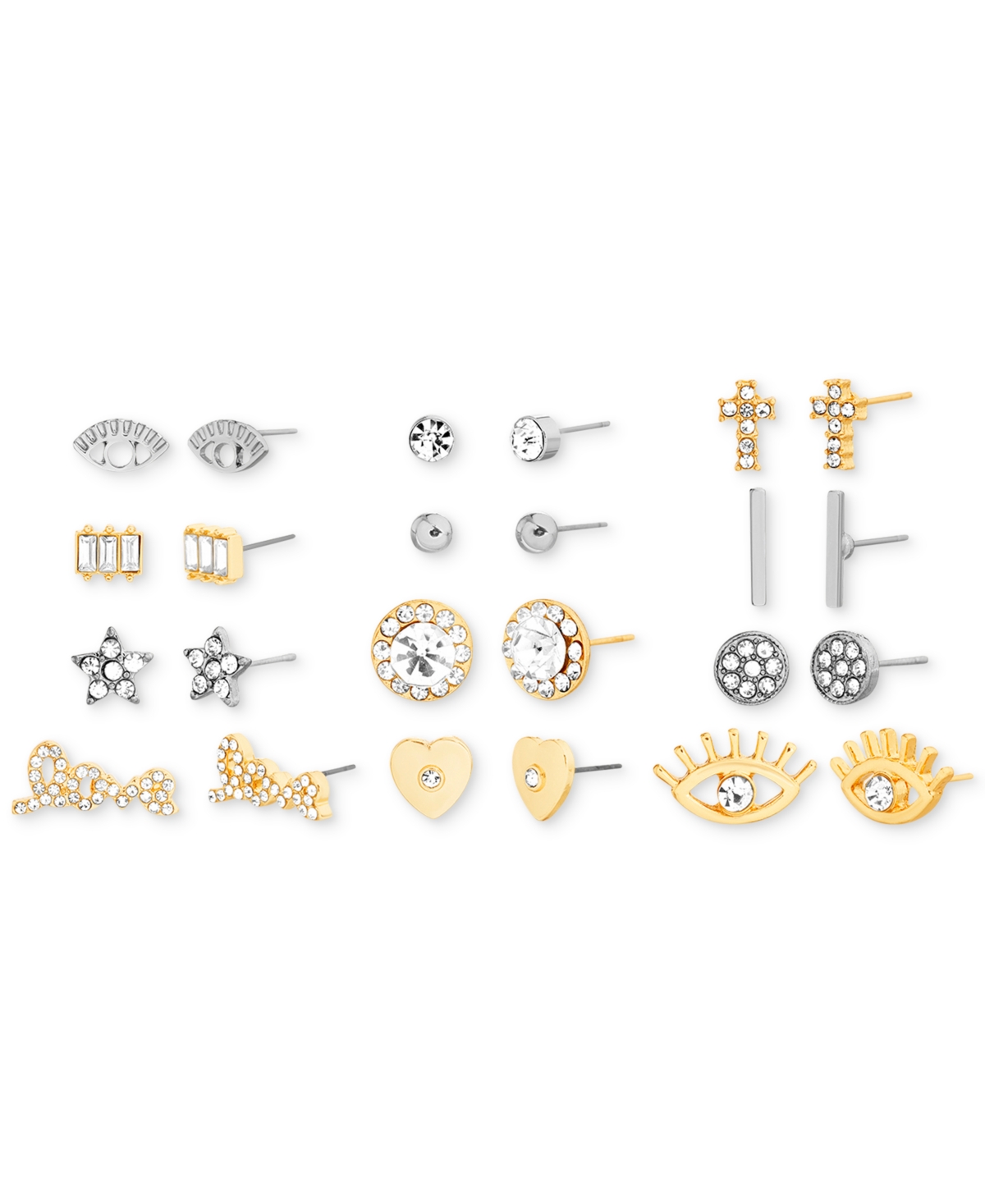 Kensie Two-tone 12-pc. Set Crystal & Imitation Pearl Mixed Stud Earrings In Two-tone Set