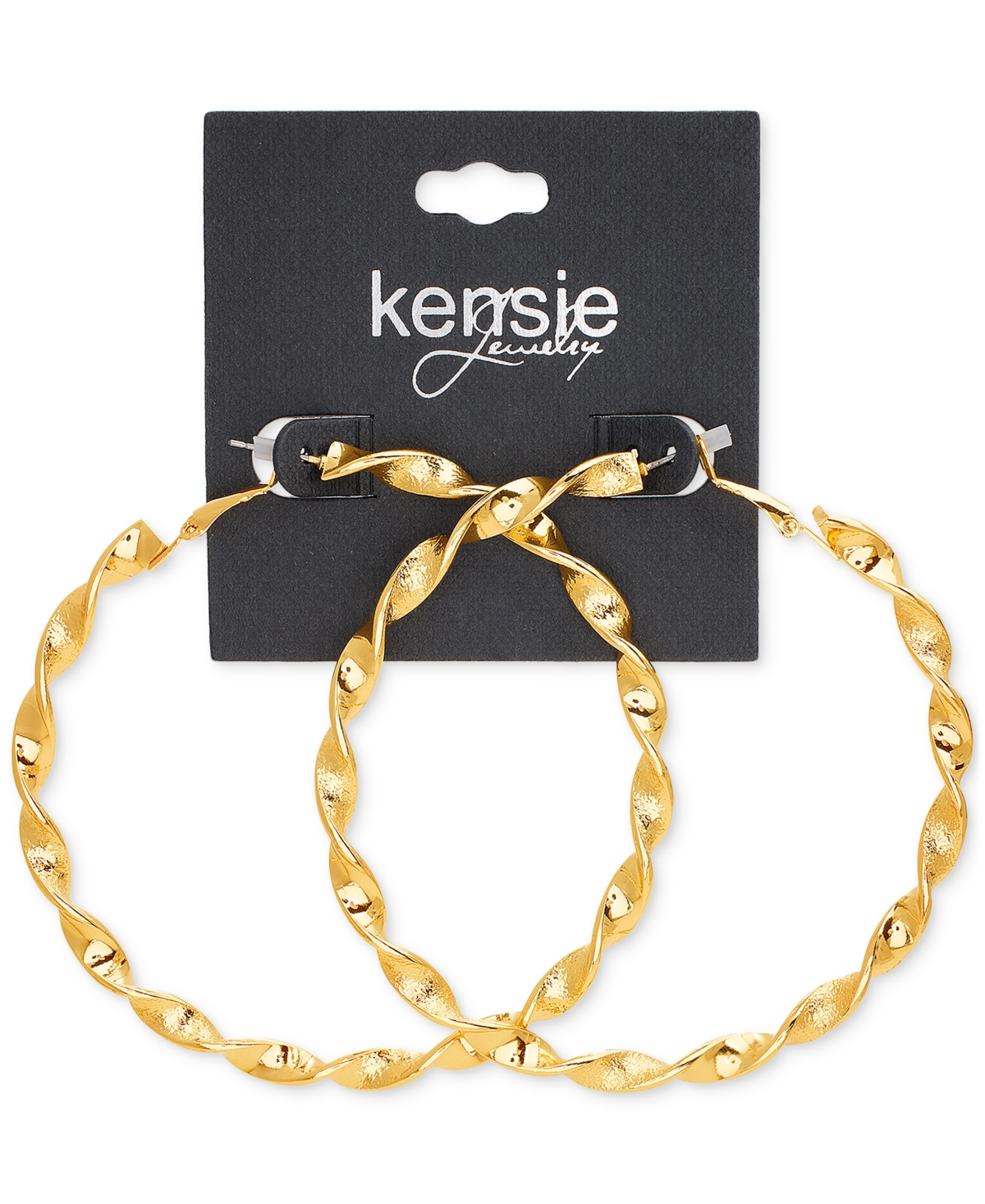 KENSIE GOLD-TONE TWISTED LARGE HOOP EARRINGS, 3"