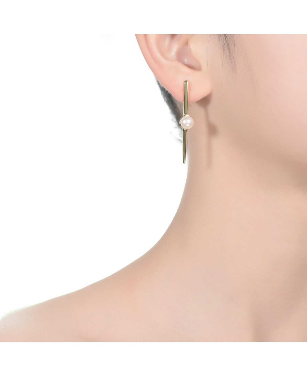 Genevive Sterling Silver 14KPlated with Genuine Freshwater Pearl and Bar Drop Earrings - Gold