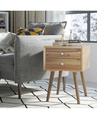 Mid-Century Wooden Multipurpose End Table with 2 Storage Drawers