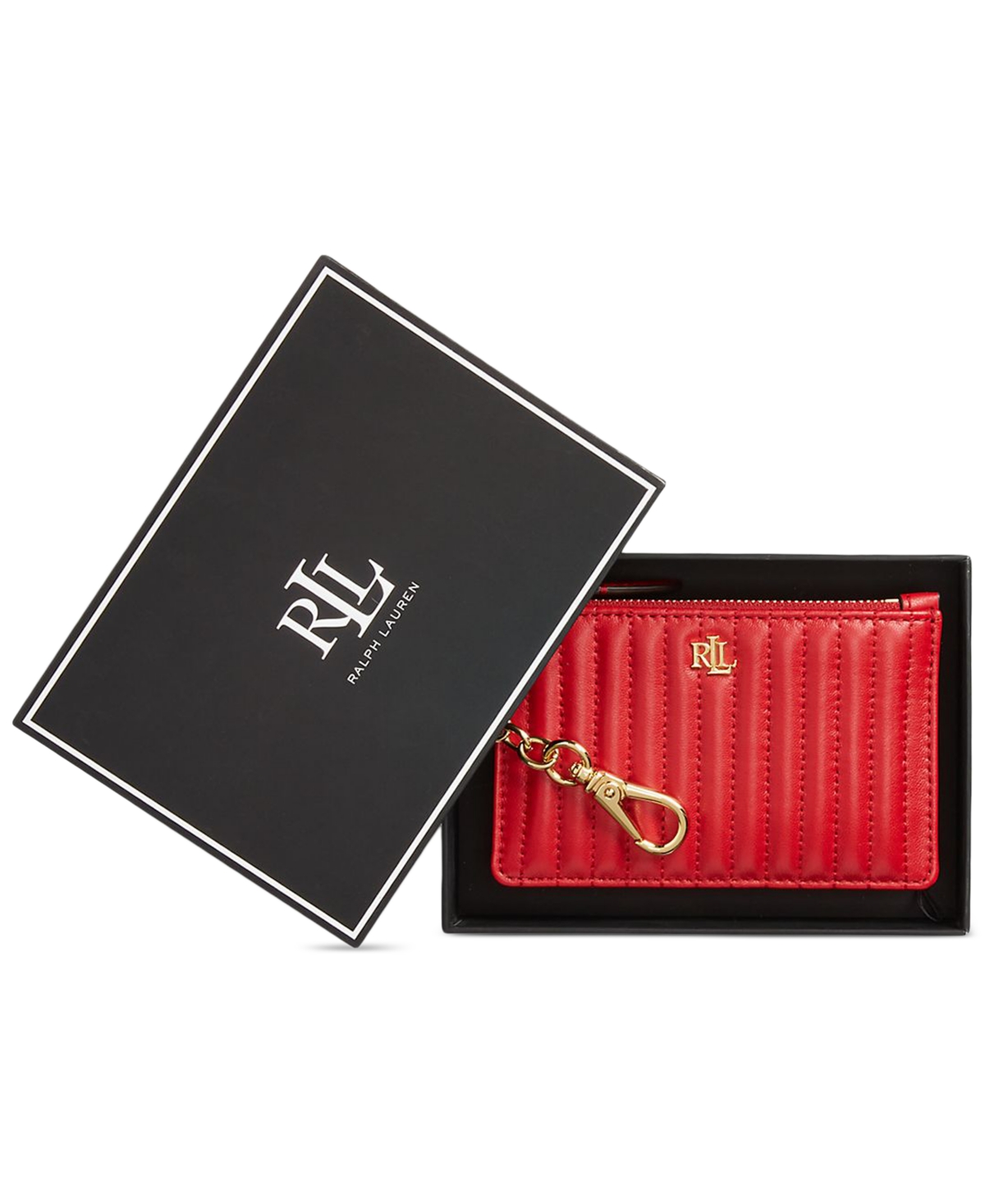 Lauren Ralph Lauren Quilted Nappa Leather Zip Card Case In Red